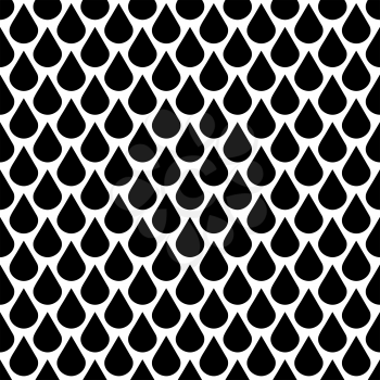 Black and white vector water drops seamless pattern. Rain in monochrome design background