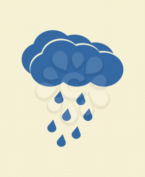 Blue vector cloud with falling rain. Rainy season weather illustration