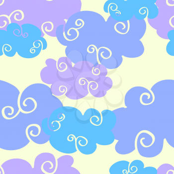 Vector cartoon clouds daytime seamless pattern. Background with colored cloud illustration