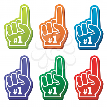 Multi colored number 1 foam fingers vector icons. Element for sport support illustration