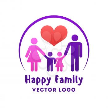 Happy family love vector logo. Mother father with daughter and son illustration