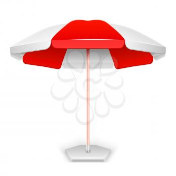 Red striped market outdoor umbrella vector illustration. Parasol beach protection form sun and rain