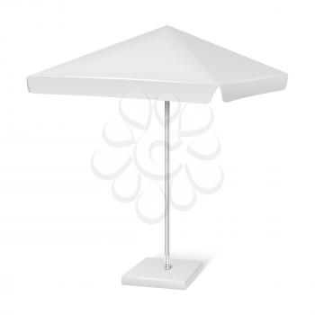 White promotional square advertising parasol umbrella isolated on white background. Vector mockup canopy for protect from sun
