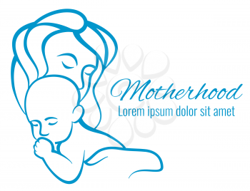 Mom and baby portrait, mothers care and love motherhood outline silhouettes vector concept. Baby with mother love sketch linear illustration