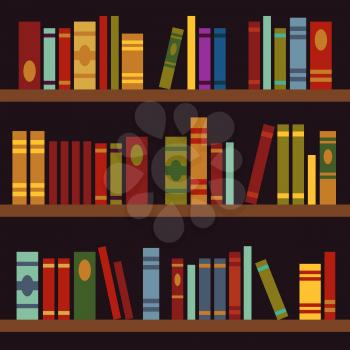 Library, book shelves, book box vector illustration. Big library wih bookshelf