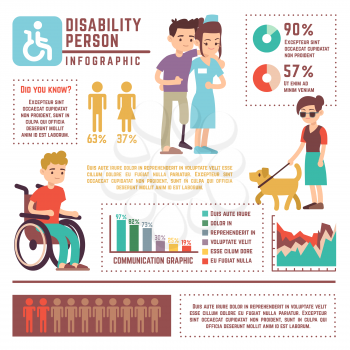 Disabled and retirement person vector infographic with charts and diagrams. Infographic about invalid, illustration graphic and charts disability people