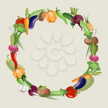 Vegetables raw food vector blank frame. Raw food vegetarian illustration