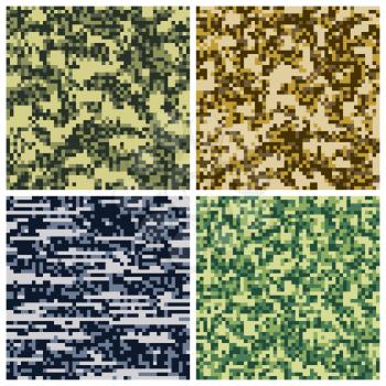 Military camouflage, army uniform fabric vector seamless patterns. Background military uniform camouflage, illustration army fabric pixel camouflage
