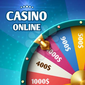 Internet casino marketing vector background with spinning fortune wheel. Casino wheel fortune, illustration of spin wheel lottery