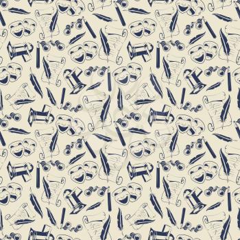 Vintage theatre seamless pattern design with masks. Seamless background, vector illustration