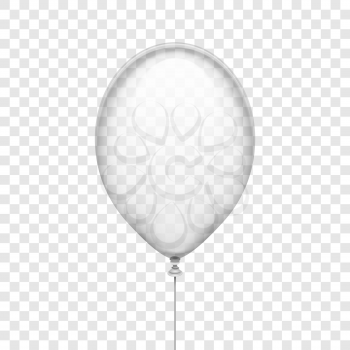 Transparent white rubber balloon isolated on checkered background vector illustration. Transparent balloon for holiday and party