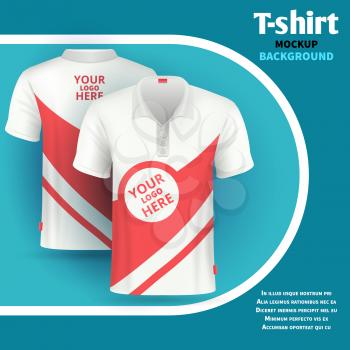 Mens t-shirt vector mockup advertising concept. Template banner t-shirt and place for logo illustration