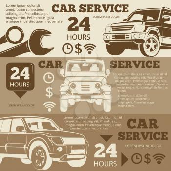 Off-road car service vintage banners collection. Automobile banner, vector illustration