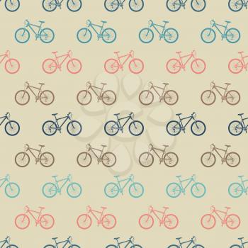 Vintage colorful bicycle seamless pattern. Background pattern silhouette bike transport. Vector illustration