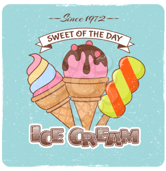 Ice cream vintage vector poster banner for ice cream shop or cafe illustration