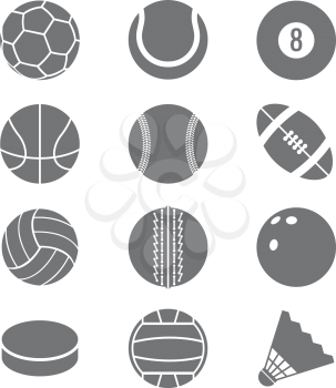 Sports balls football basketball and tennis vector icons. Illustration of balls for bowling and volleyball
