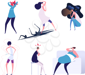 Mental disorders. Depressed and stress people. Persons with anxiety, hysteria and psychiatric problems. Vector characters of hysteria, problem, fear and stress illustration