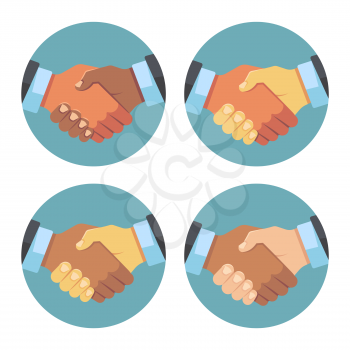 International business partnership, handshake vector icons. Illustration of partnership handshake, deal and agreement