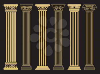Elegant classic roman, greek architecture line and silhouette columns. Vector illustration