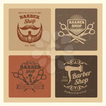 Grunge vintage barber shop labels vector design. Set of retro emblems illustration
