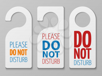 Do not disturb room vector signs. Hotel door hangers collection. Do not disturb card and label illustration