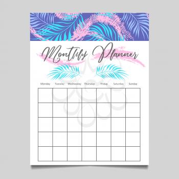 Monthly planner template design with nature and hand drawn elements. Vector illustration