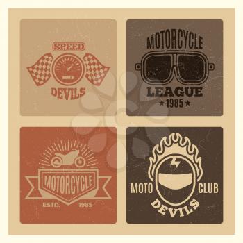 Vintage grunge motor club and motorcycle league labels design. Vector illustration