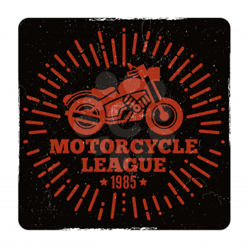 Vintage grunge motorcycle league emblem design isolated on white. Vector illustration