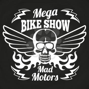 Vintage motorbike show banner emblem on chalkboard design. Vector illustration