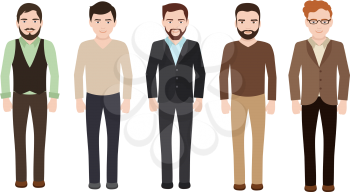 Adult man dressed in business and casual clothes. Vector male characters isolated on white background. Illustration of business male character collection
