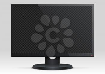 Empty computer lcd monitor with transparency screen 3d vector mockup. Screen display lcd, electronic digital plasma illustration