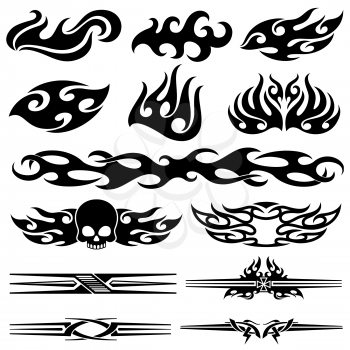 Vehicle motorcycle flames design. Racing car vector graphics. Motorcycle and car tattoo decal silhouette illustration