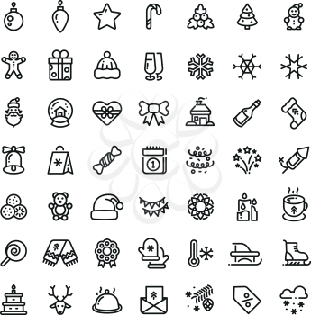 Christmas and New Year line vector icons. Xmas winter outline symbols set. Winter christmas holiday line icon, new year symbols illustration