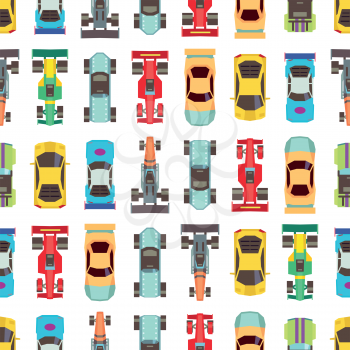 Urban cars seamless pattern texture. Vector illustration background. Racing cars