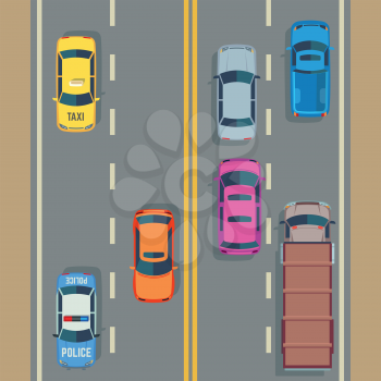 Cars seamless vector background traffic and road. Vector flat illustration