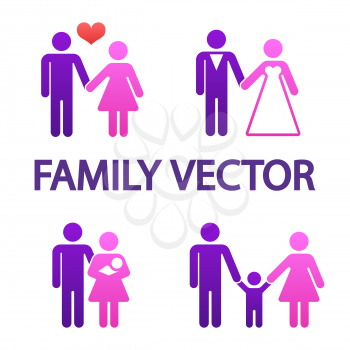 Colorful pictographs happy family icons on white backdrop. Vector illustration