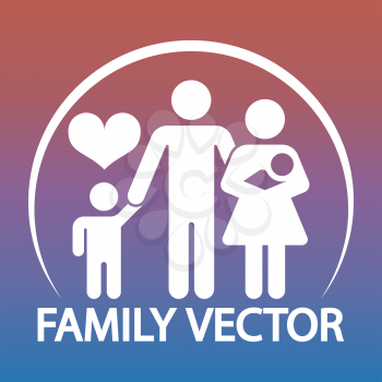 White happy family logo design - parents and two kids emblem. Vector illustration
