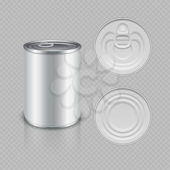 Realistic canned metal packaging vector isolated on transparent background illustration