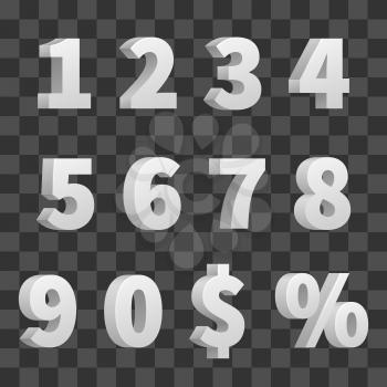 Vector 3d numbers isolated on transparent background. 3d number symbol, digit mathematics illustration