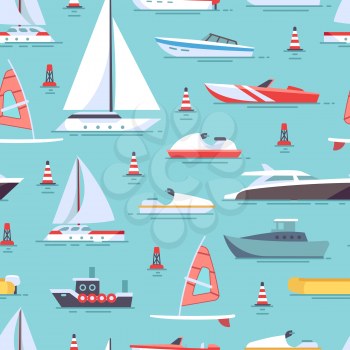 Sailboats and colored boats seamless pattern design background. Vector illustration