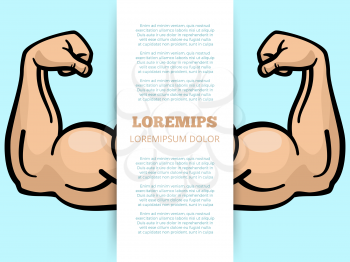 Male muscle arms banner template. Sport fitness poster. Vector illustration