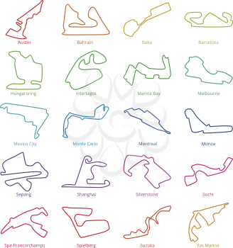 Motorsport race tracks vector circuits. Illustration of circuit racetrack collection