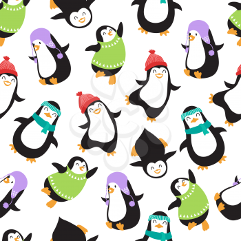 Cute christmas baby penguins vector seamless pattern. Illustration of penguin animal background illustration
