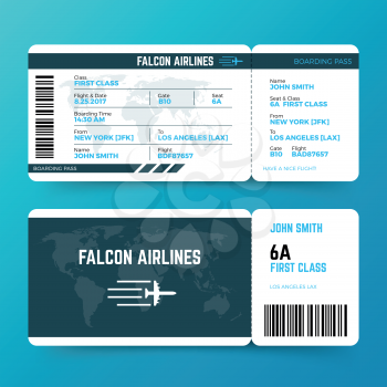 Modern airline travel boarding pass ticket vector template. Ticket airplane and airline, travel flight air illustration