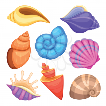 Ocean cockleshells. Cartoon sea shells vector collection. Illustration of sea cockleshells
