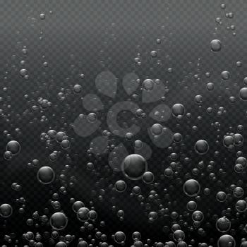 Underwater 3d air bubbles, bubbly soda isolated on transparent background vector template. Air bubble clean from shampoo illustration