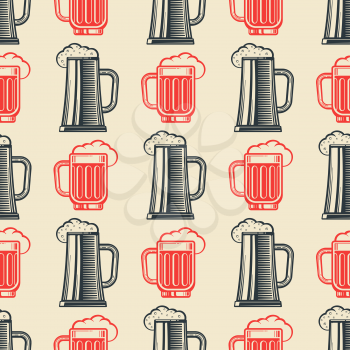 Vintage beer glasses semless pattern. Retro background. Vector flat illustration