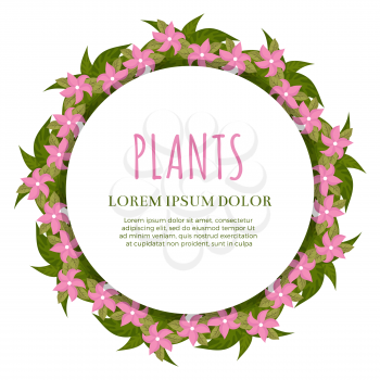 Plants banner concept - green and flowers round banner design. Vector illustration