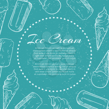 Hand drawn ice cream on grunge back - ice cream grunge banner. Vector illustration