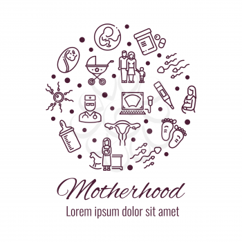 Motherhood thin line icons round shape form concept. Vector illustration